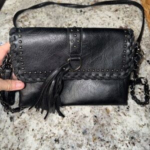 Black Studded Leather Crossbody Bag